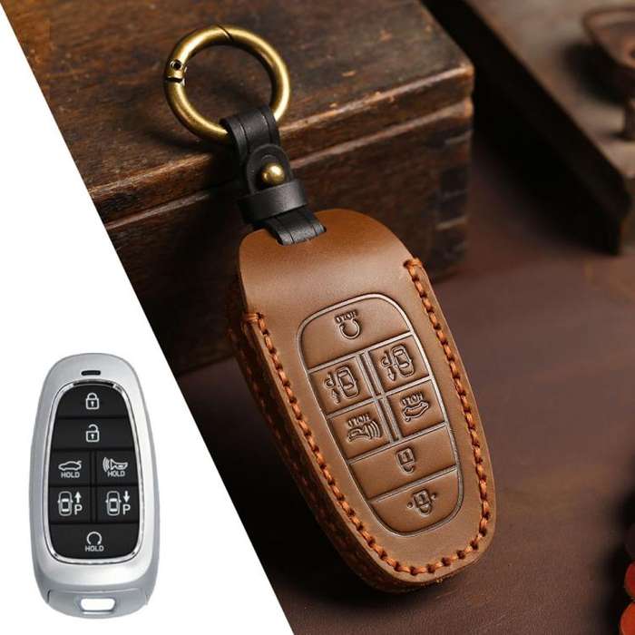 For Hyundai Staria / Sonata 7-button B124 Crazy Horse Cowhide Car Key Protection Cover(Brown)