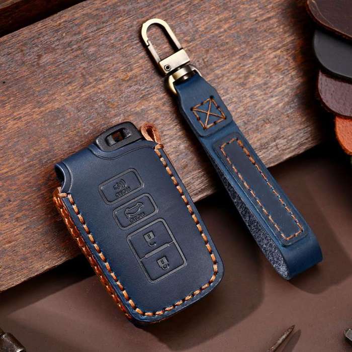 For Toyota North American 3+1-button C013 Crazy Horse Cowhide Car Key Protection Cover(Blue)