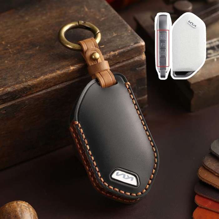 For Kia K3 / K5 2024 Hallmo Crazy Horse Cowhide Car Key Protection Cover(7-button Black)