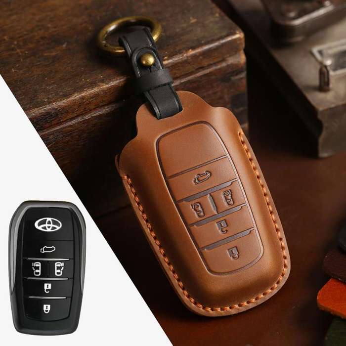 For Toyota Alphard Hallmo Crazy Horse Cowhide Car Key Protection Cover(5-button Brown)