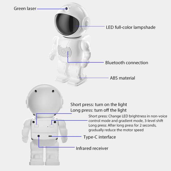 Astronaut Starry Projection Lamp Remote Control Laser Light, Style:Bluetooth Version(White)