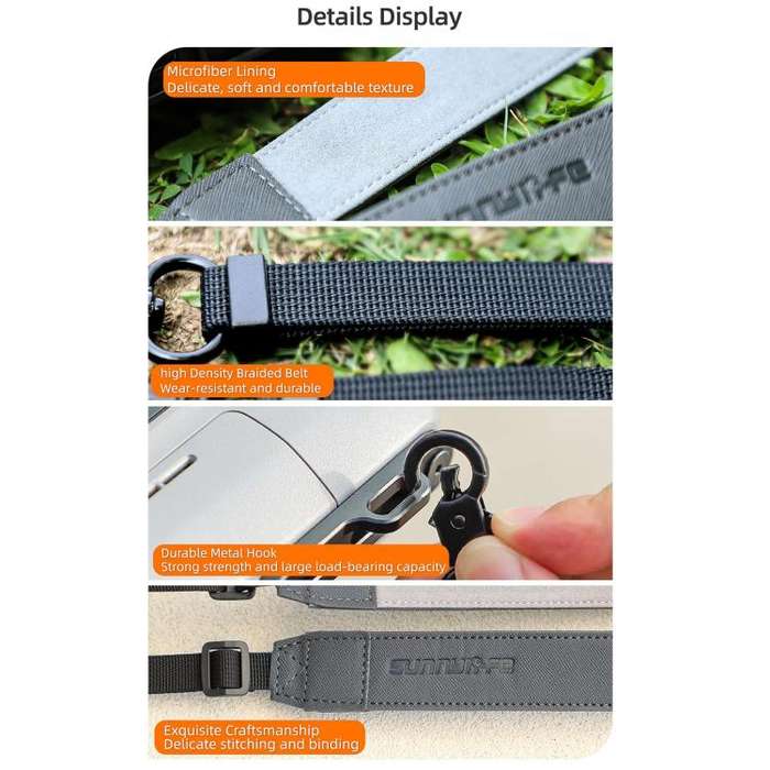 For DJI RC Plus 2 / 1 Sunnylife Controller Hanger Bracket with PU Leather Strap Shoulder Belt(Grey)
