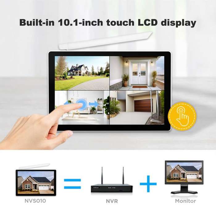 SriHome NVS010-IPC051 4MP 5x Zoom 4 Channel 10.1 inch IPS Screen WiFi Network Video Recorder Set(...