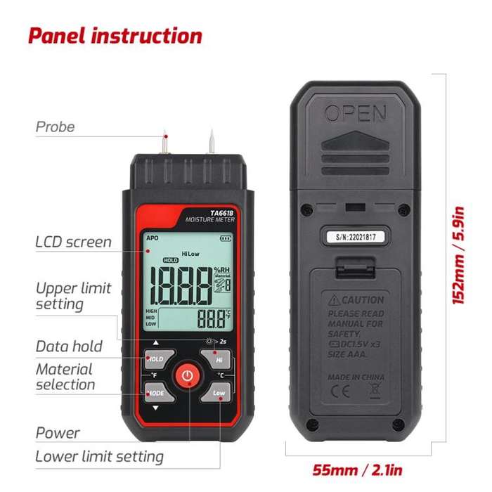 TASI TA661B Wood Moisture Meter Quickly Measure Moisture Content Tester Temperature Humidity Dete...