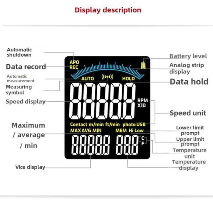 TASI Contact Portable Measuring Speed Meter Digital Display Laser Tachometer