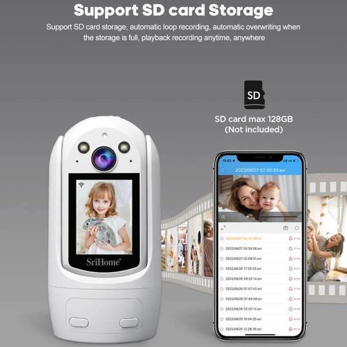 SriHome SH060 2MP 2.4 inch IPS Screen Smart IP Camera Supports Two-way Video Voice Call(UK Plug)