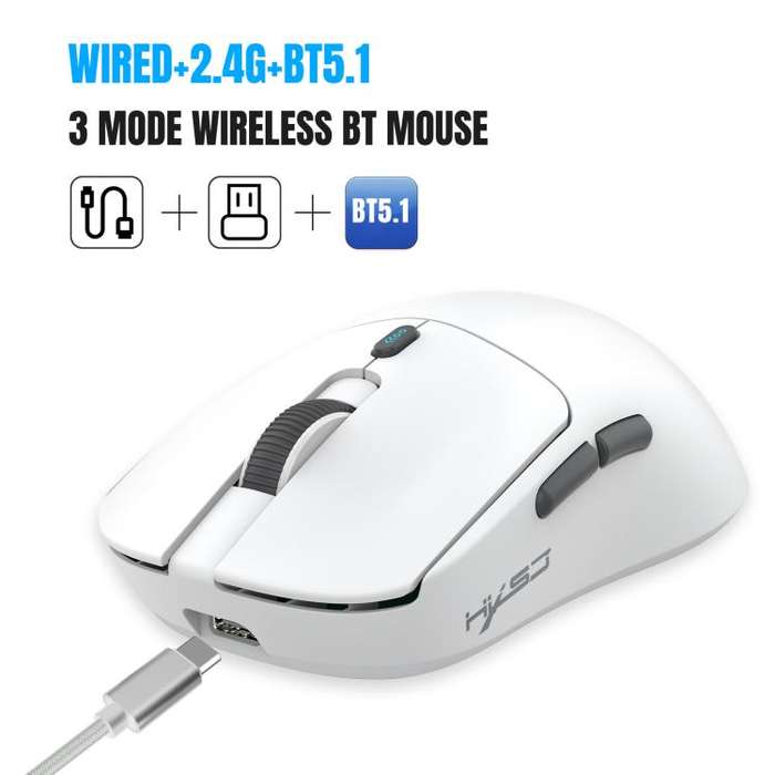 HXSJ T68 3 Modes Wired 2.4G BT5.1 Wireless Lightweight Gaming Mouse(White)