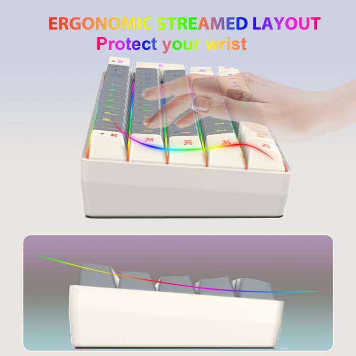 HXSJ V400 Wired Color Matching RGB Backlit Membrane Keyboard 63 Key Caps, Cable Length: 1.7m(Grey...