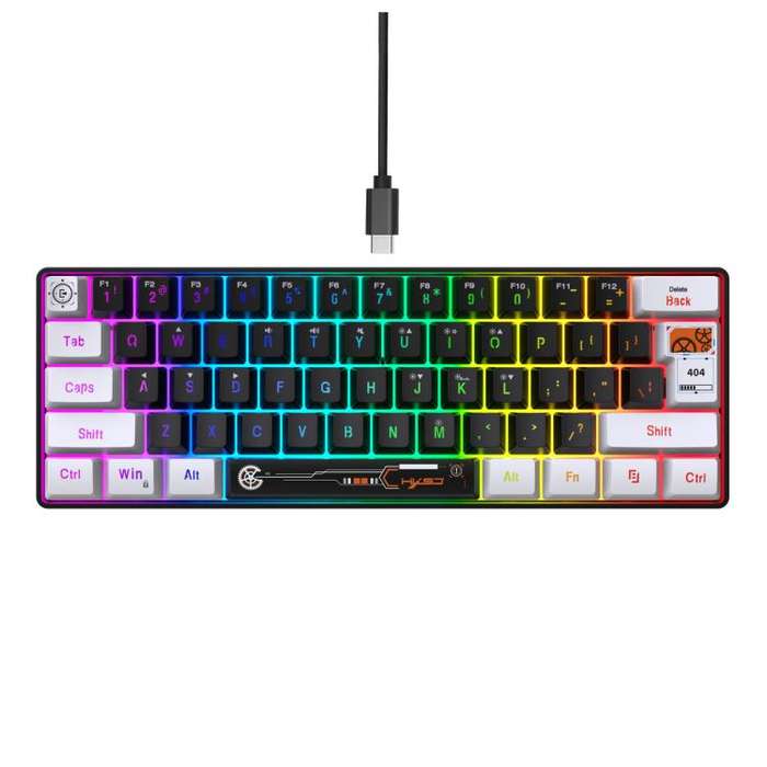 HXSJ V700WB Wired RGB Backlit Membrane Keyboard 61 Key Caps, Cable Length: 1.7m(White Black Print)