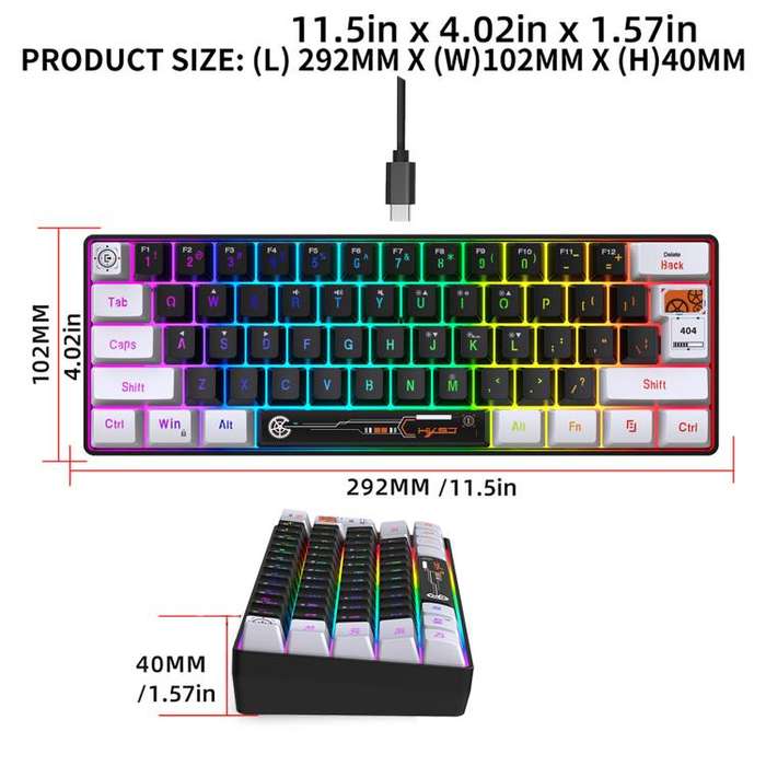 HXSJ V700WB Wired RGB Backlit Membrane Keyboard 61 Key Caps, Cable Length: 1.7m(White Black Print)