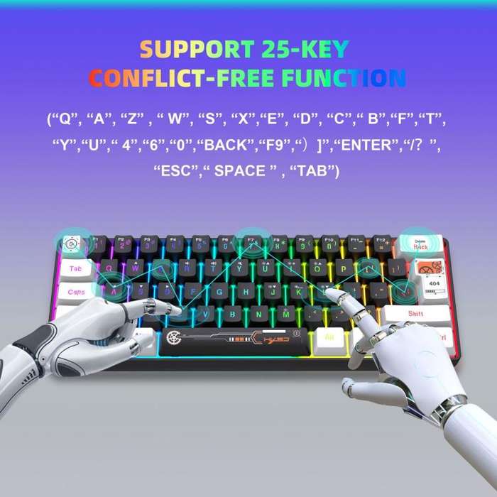 HXSJ V700WB Wired RGB Backlit Membrane Keyboard 61 Key Caps, Cable Length: 1.7m(White Black Print)