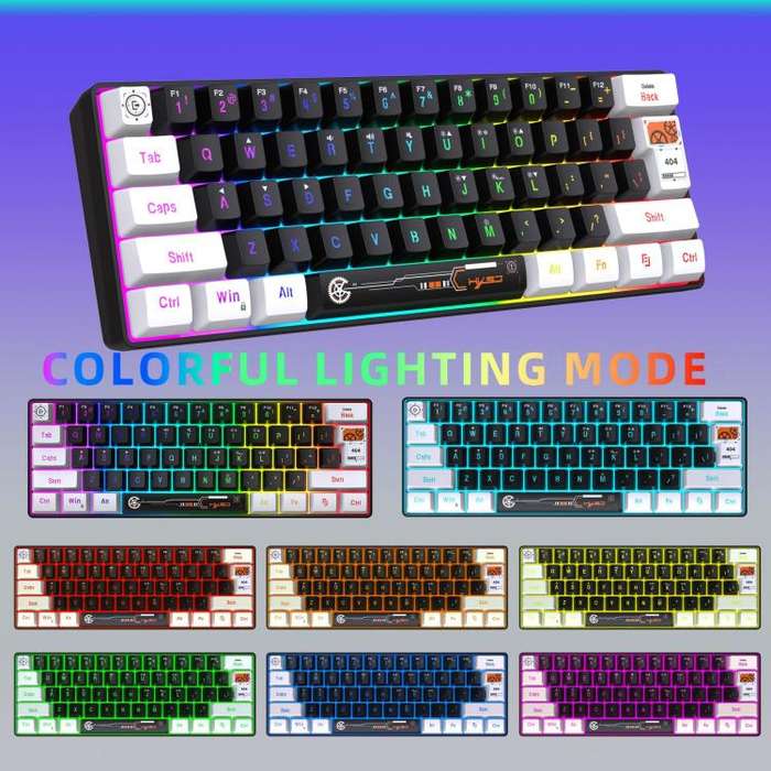 HXSJ V700WB Wired RGB Backlit Membrane Keyboard 61 Key Caps, Cable Length: 1.7m(White Black Print)