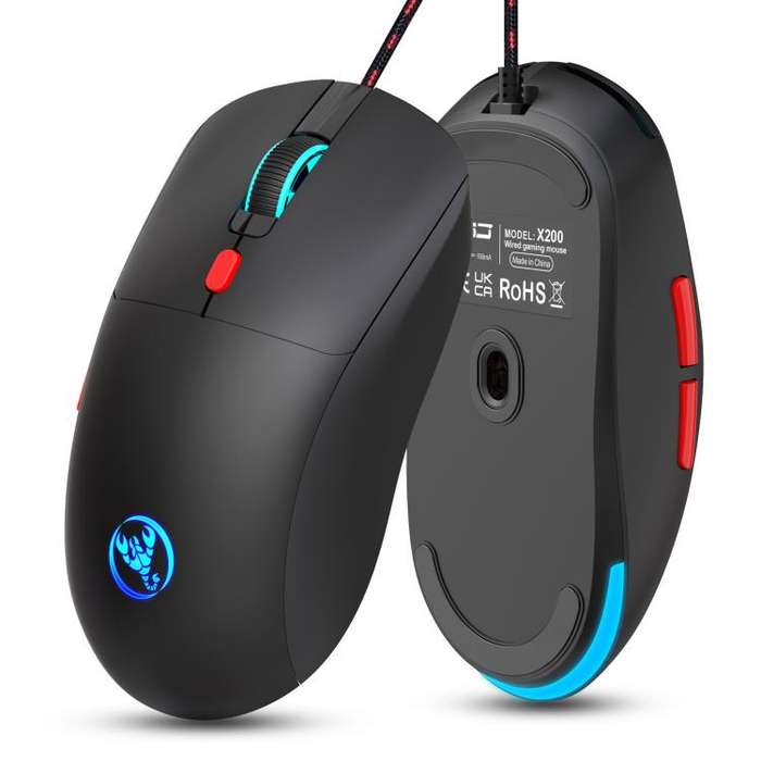 HXSJ X200 3600DPI Colorful Luminous Wired Mouse, Cable Length: 1.5m(Black)
