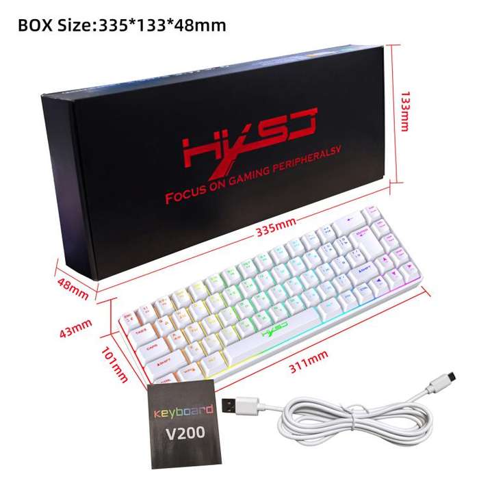 HXSJ V200 Russian Version Wired RGB Backlit Mechanical Keyboard 68 Key Caps, Cable Length: 1.7m(W...