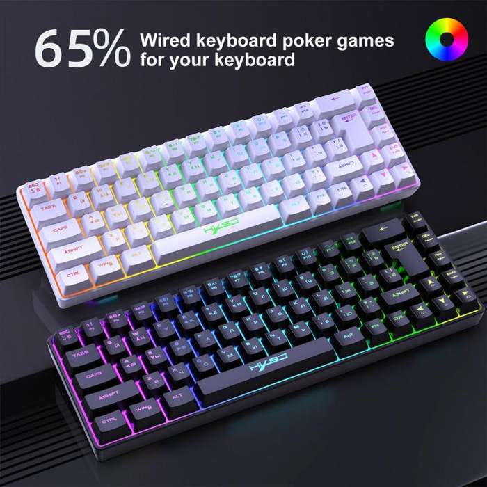 HXSJ V200 Russian Version Wired RGB Backlit Mechanical Keyboard 68 Key Caps, Cable Length: 1.7m(W...