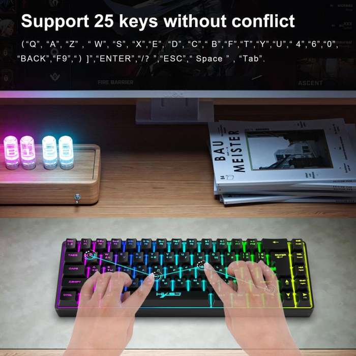 HXSJ V200 Russian Version Wired RGB Backlit Mechanical Keyboard 68 Key Caps, Cable Length: 1.7m(B...