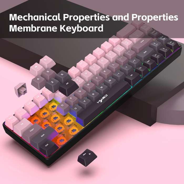 HXSJ V200 Gradient Color 68-key RGB Backlight Wired Membrane Keyboard(Pink)
