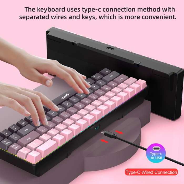 HXSJ V200 Gradient Color 68-key RGB Backlight Wired Membrane Keyboard(Pink)