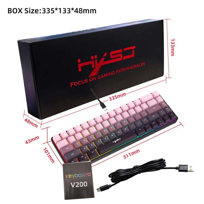 HXSJ V200 Gradient Color 68-key RGB Backlight Wired Membrane Keyboard(Pink)