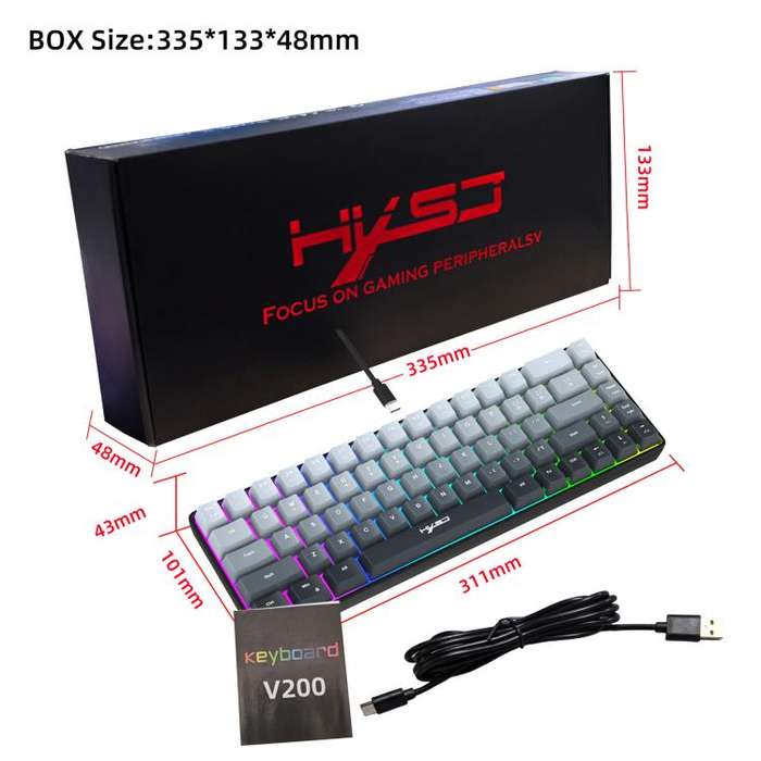 HXSJ V200 Gradient Color 68-key RGB Backlight Wired Membrane Keyboard(Black)