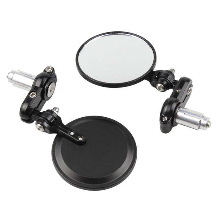 2pcs/Set Folding Motorcycle Handlebar Rearview Mirror Round Reversing Mirror(Black)