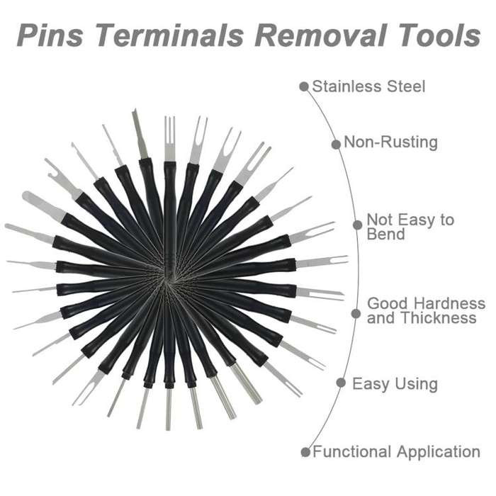 30pcs / Set Car Wire Harness Terminal Pin Removal Tool(Black Long Handle)