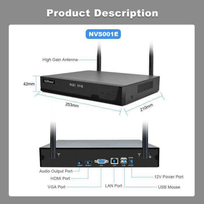 SriHome NVS001-IPC051 4MP 8CH HD NVR Wireless Security Camera System Kit(AU Plug)
