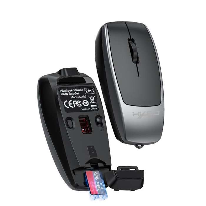 HXSJ M109 Mini Wireless Mouse, 3D Right, TF Card Reader, 4D Mute Buttons(Grey)