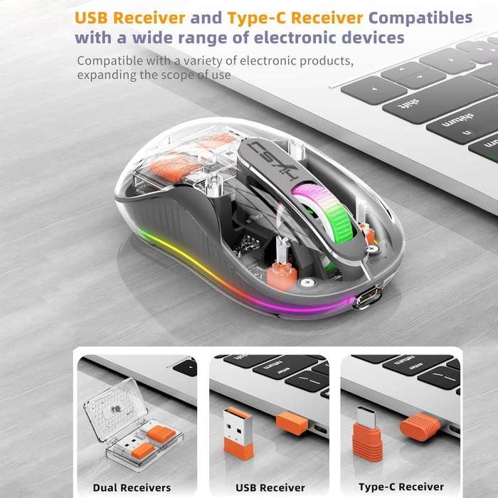 HXSJ M333 Three Modes Transparent Wireless Mouse(Orange)