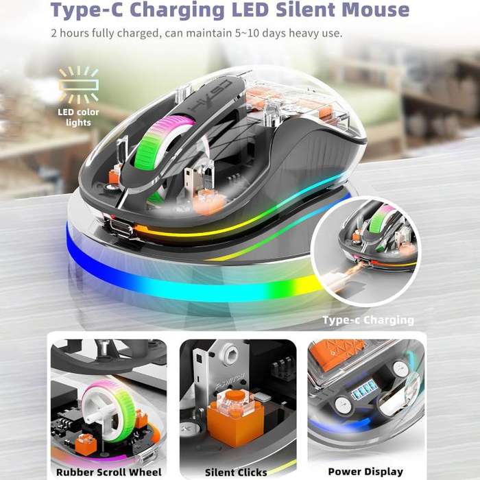 HXSJ M333 Three Modes Transparent Wireless Mouse(Orange)