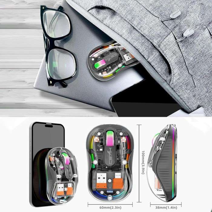 HXSJ M333 Three Modes Transparent Wireless Mouse(Space Grey)