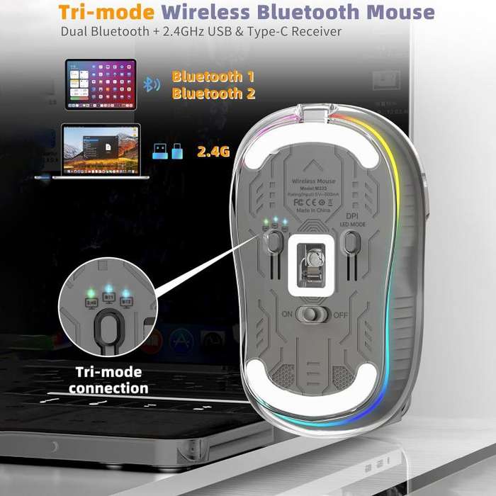 HXSJ M333 Three Modes Transparent Wireless Mouse(White)