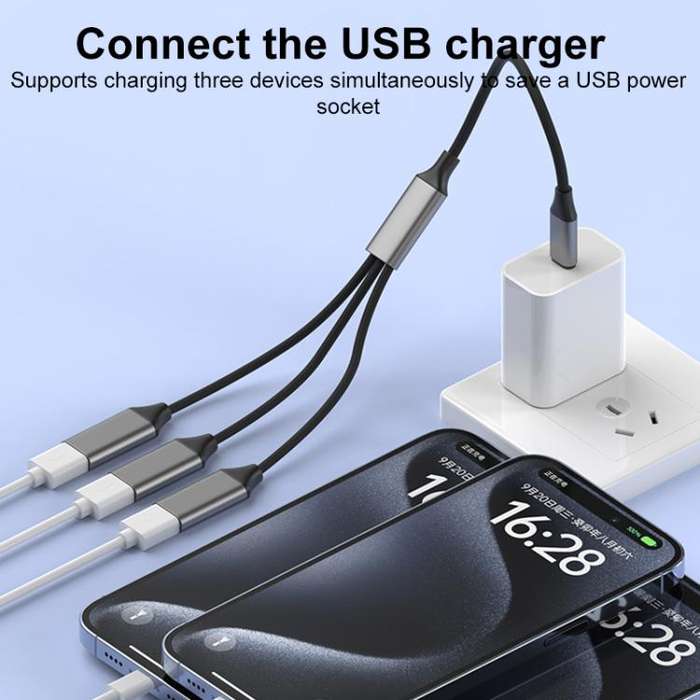USB-A to USB-A 3 in 1 OTG Expander Splitter Dock Station(Braided Grey)