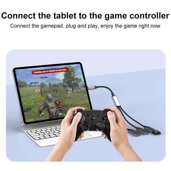 USB-A to USB-A 3 in 1 OTG Expander Splitter Dock Station(Braided Grey)
