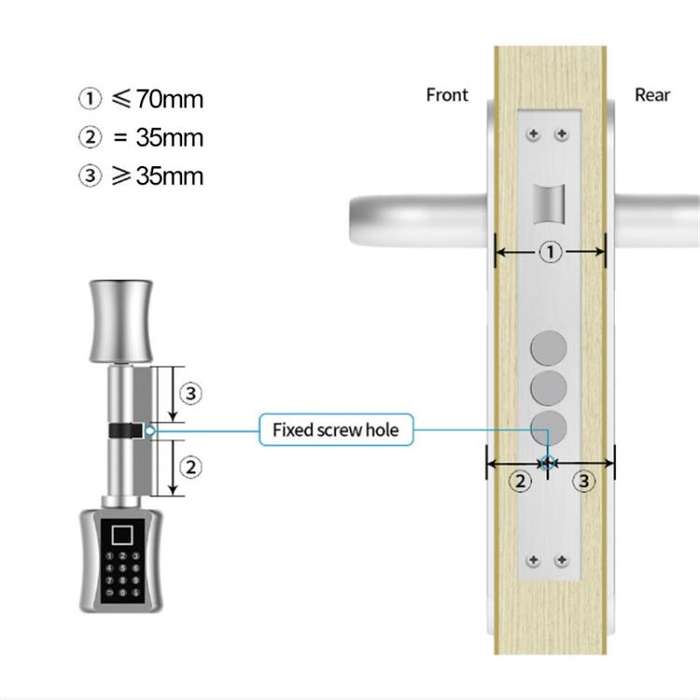 35+35mm Office Home Fingerprint Password Smart Lock Cylinder