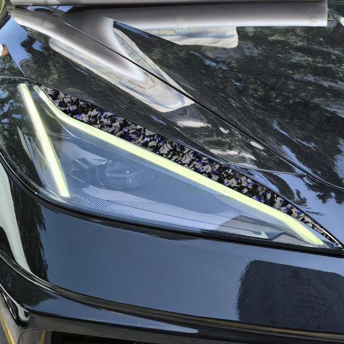 2pcs/Set Forged Gold Foil Carbon Fiber Car Light Eyebrow Decorative Sticker for Chevrolet Corvett...