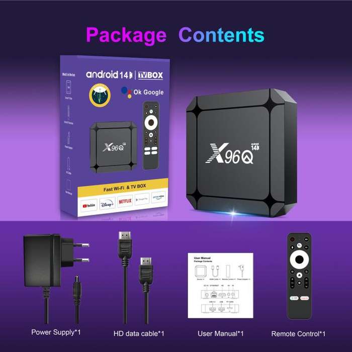 X96Q Android 14 Smart TV Box, RK3518 Quad-Core Cortex-A53, Memory:2GB+16GB(EU Plug)