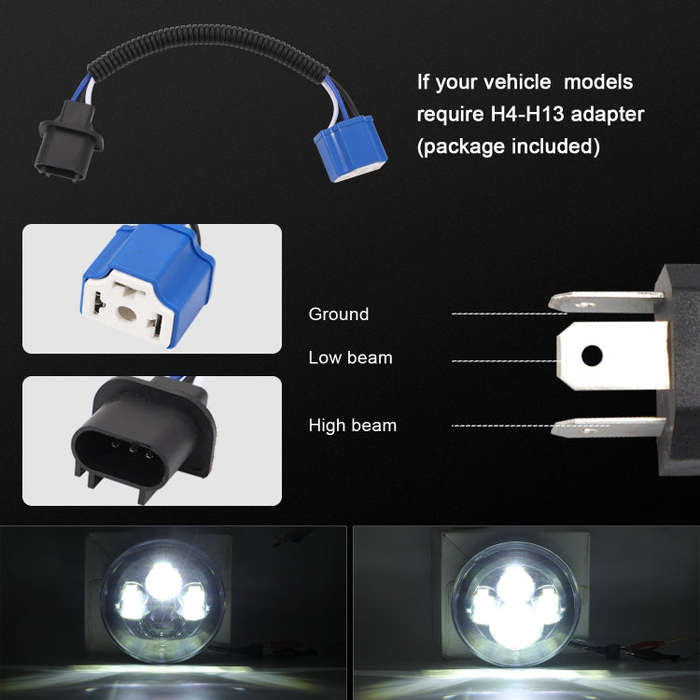 7 inch H4 / H13 DC 9V-30V 4000LM 6000K 40W 7 inch Car Round Shape LED Headlight Lamps for Jeep Wr...