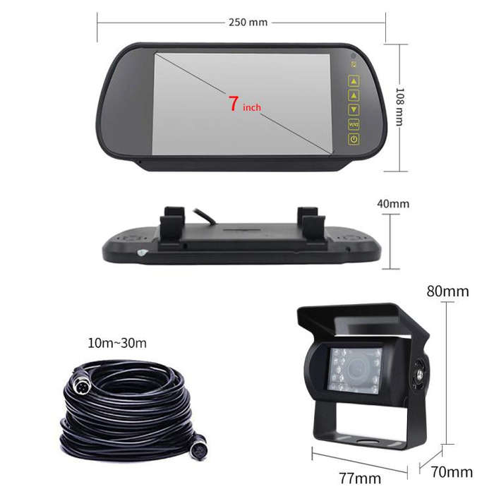 7 inch IPS HD Screen AHD Touch Button Car Reversing Rearview Camera Monitor Kit(Black)