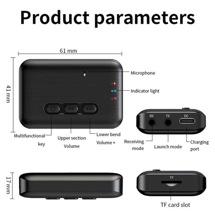 2 in 1 Car Bluetooth AUX Receiver Transmitter Bluetooth Audio Adapter(Black)