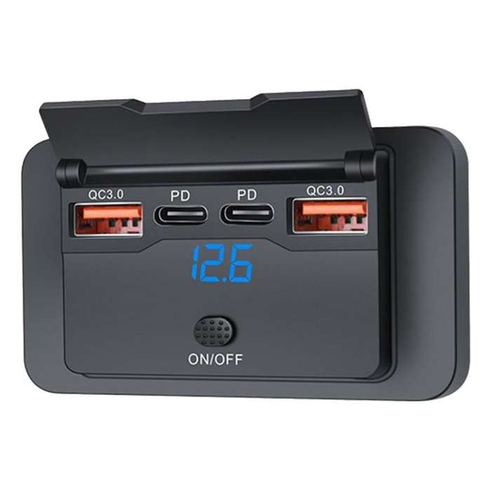 Car Modified 4-port Charger, with Voltmeter & Switch(Black)