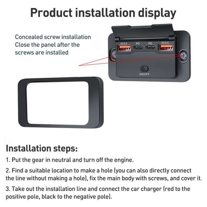 Car Modified 4-port Charger, with Voltmeter & Switch(Black)