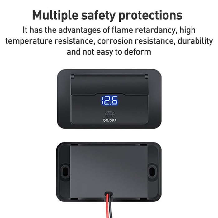 Car Modified 4-port Charger, with Voltmeter & Switch(Black)