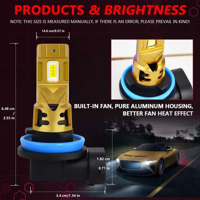 H11 2pcs/Pack 35W 3000LM 6500K IP68 Waterproof Car LED Headlight Bulb(Gold)