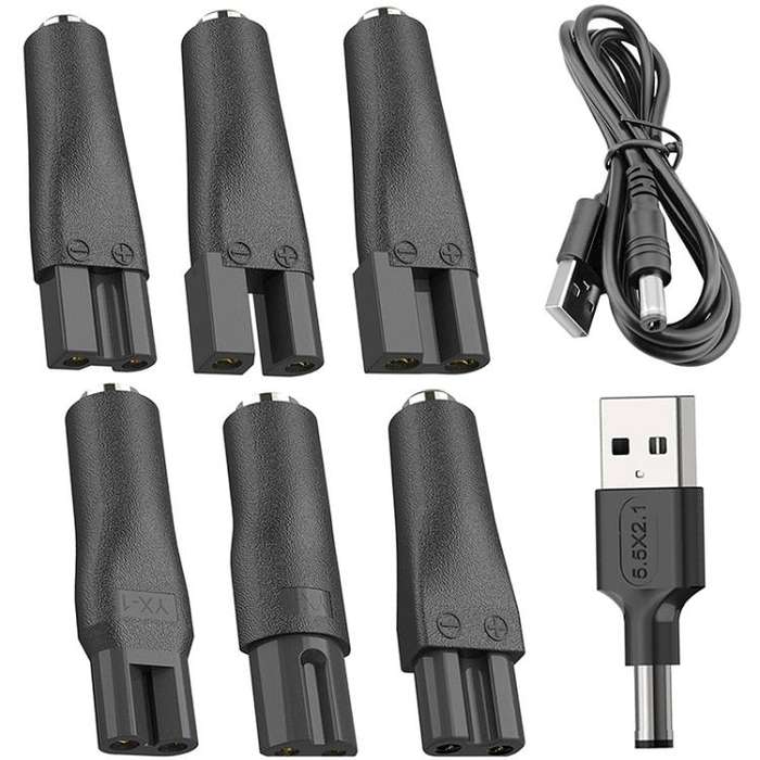 8pcs / Set DC 5.5 x 2.1mm Female to Shaver Interface Charging Adapter Converter