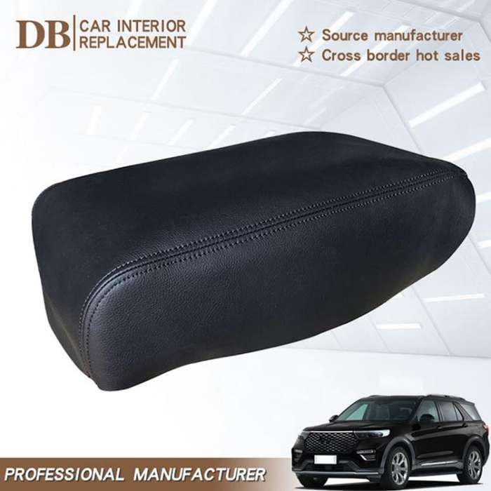 Car Central Armrest Box Protective Leather Cover for Ford Explorer 2011-2019(Black)