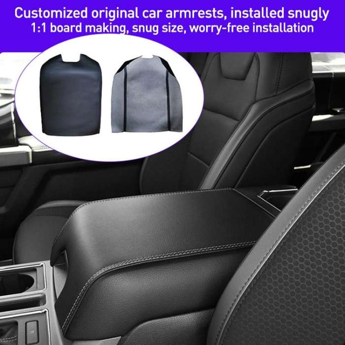 Car Central Armrest Box Protective Leather Cover Mat for Ford F150 2015-2020(Black)