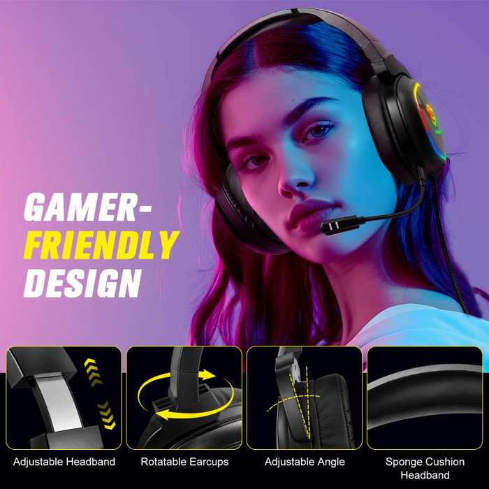 ONIKUMA S22 RGB Head-mounted Wired Gaming Earphone(Black)