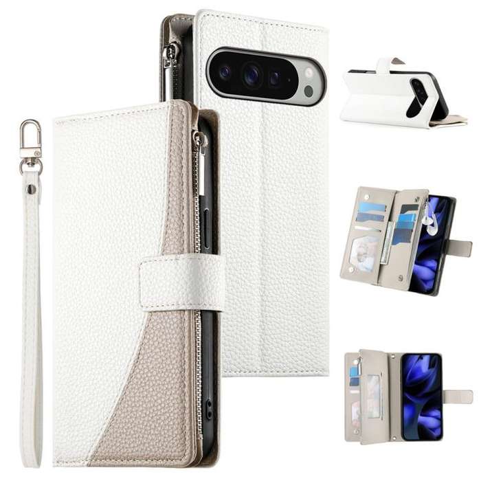 For Google Pixel 9 Pro XL / Pixel 10 Pro XL Stitching Multi-card Zipper Wallet Leather Phone Case...