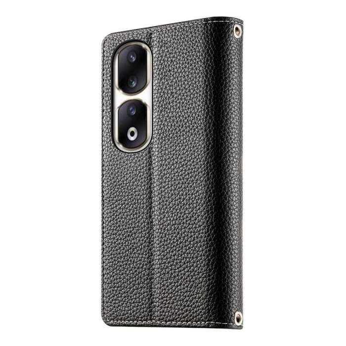 For Honor 90 Pro Stitching Multi-card Zipper Wallet Leather Phone Case with Short Strap(Black)